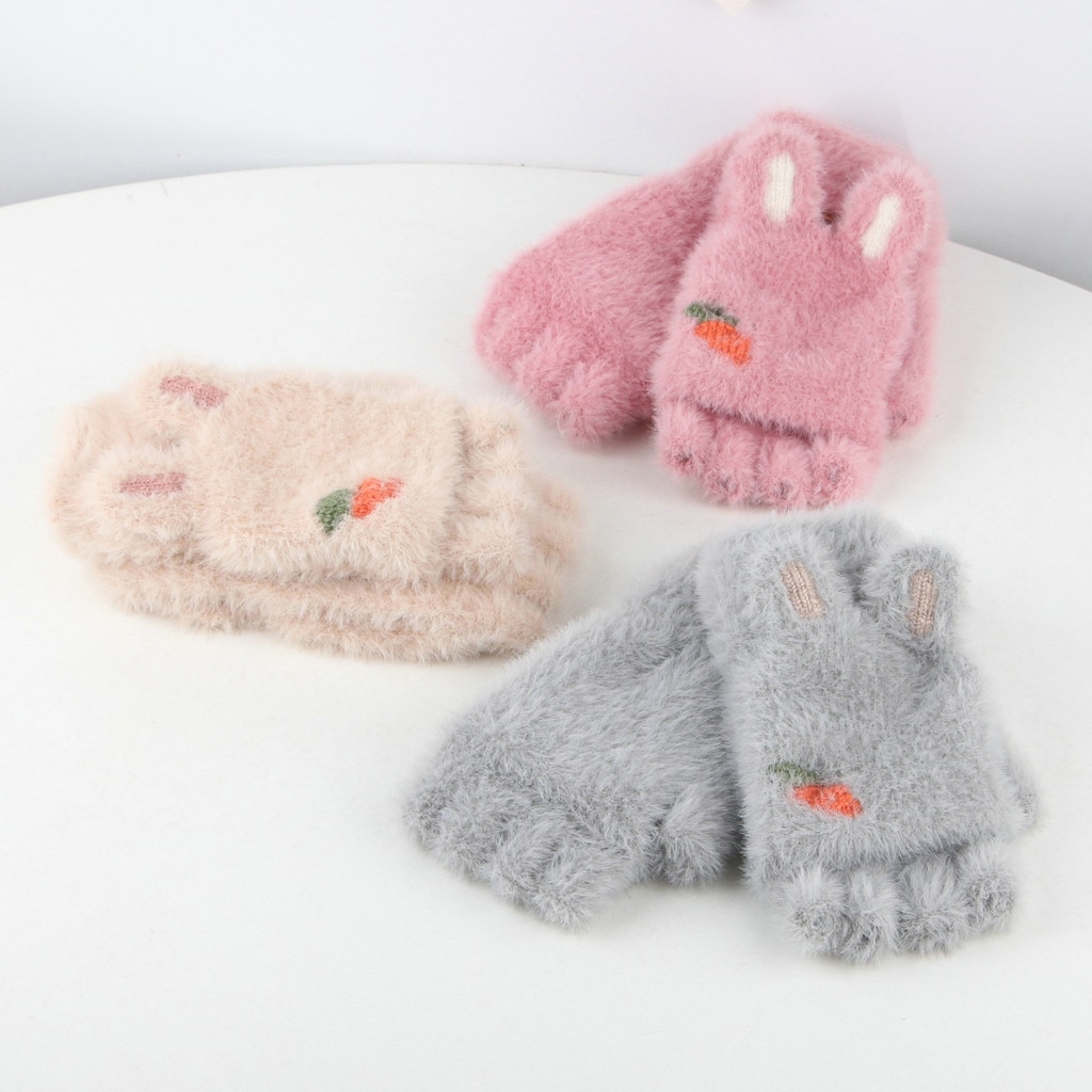 Winter Best Selling Gloves Children Plush Flipped Half Finger Outdoors Warm Gloves Shopping Детские перчатки Wd3