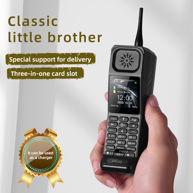 H999 Klassieke Little Mobiele Telefoon Luidspreker Power Bank Sterke Zaklamp Trillingen Video Fm Wekker Mini Mobiele Telefoon Dual Sim