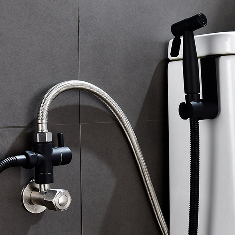 Sort håndholdt toilet bidet sprøjtesæt kit rustfrit stål hånd bidet vandhane til badeværelse håndsprøjte selvrensende