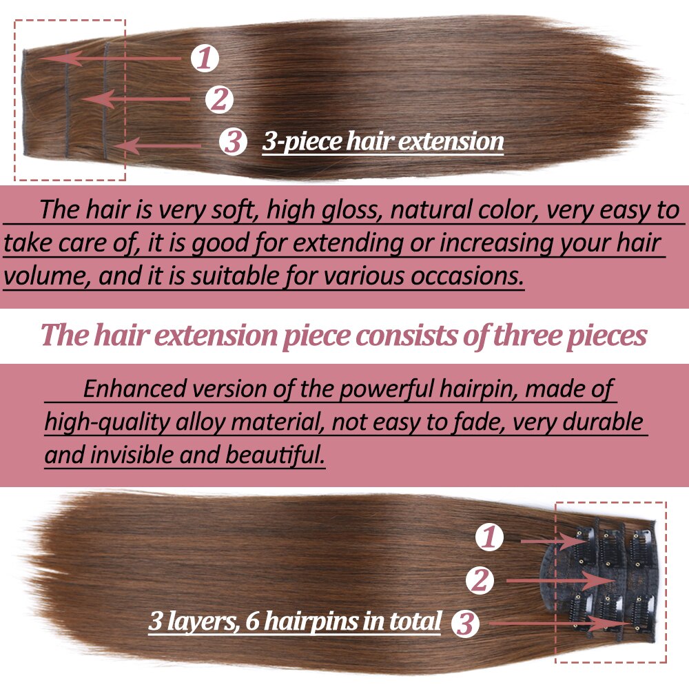 Synthetisch Clip Op Hair Extensions 3 Stks/set Steil Haar Extensions Clip In Haarstukjes Hoge Temperatuur Hittebestendige Vezel