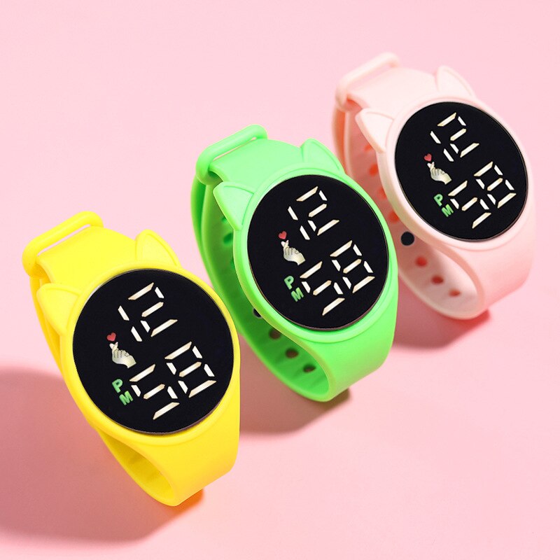 Reloj de pulsera Digital LED con esfera de gato para niños, pulsera de silicona electrónica deportiva con dibujos animados, , 2022