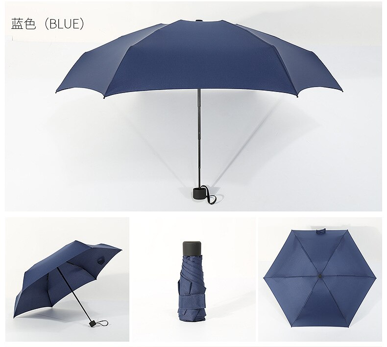 180g små sammenklappelige paraplyer kvinder mænd mini lomme parasol piger anti-uv vandtætte transportable rejse paraplyer: Dyb blå