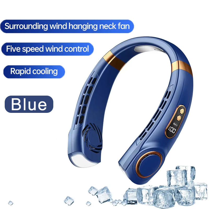 Ventilador portátil para colgar en el cuello, Mini ventiladores de cintura de refrigeración sin aspas con pantalla Digital y luz colorida, ventilador enfriador deportivo recargable: YELLOW