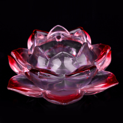 Kandelaar boterlamp boeddhistische tempelbenodigdheden grote zesbladige lotus kleurrijk kristalglas voor boeddhalicht kandelaar: C