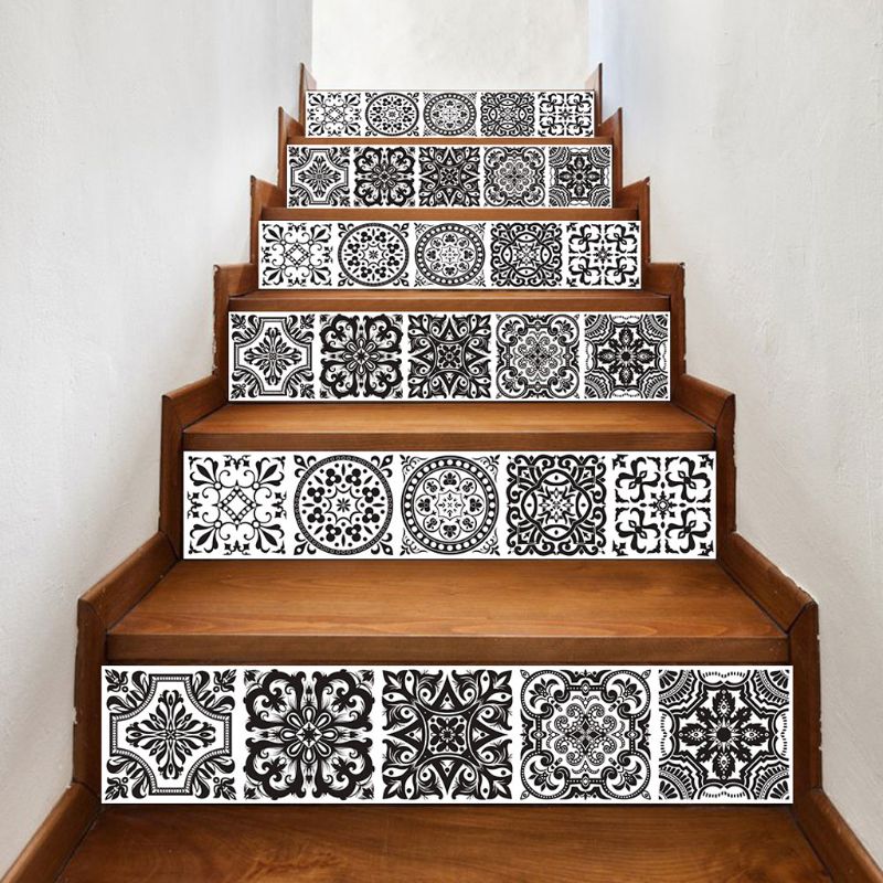 6 stk / sæt 3d sort mandala trappe trappe stiger gulv klistermærke selvklæbende diy trappe vandtæt pvc vægoverføringsbillede hjem indretning