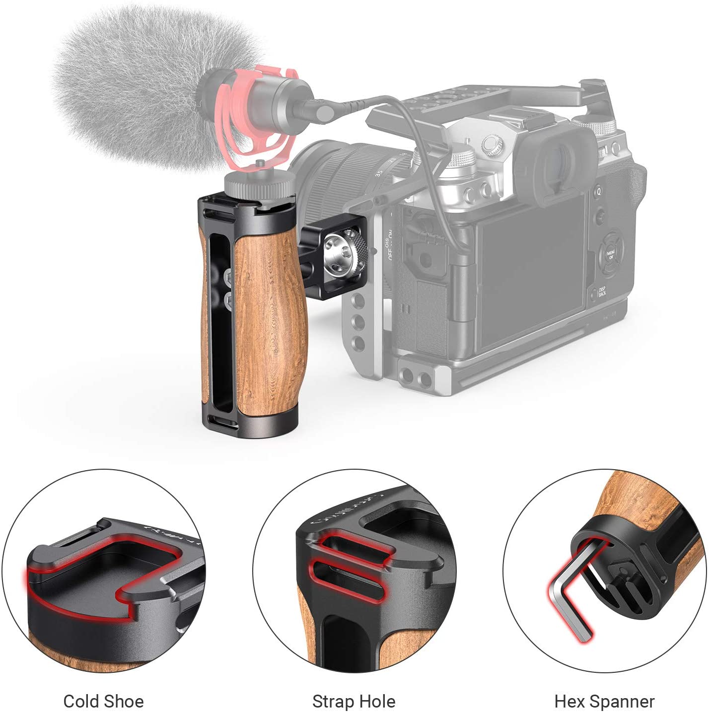SmallRig Universal DSLR Camera Cage maniglia laterale per Sony/Canon/Nikon Camera Mini impugnatura in legno 1/4 viti scarpa fredda 2913 /2914