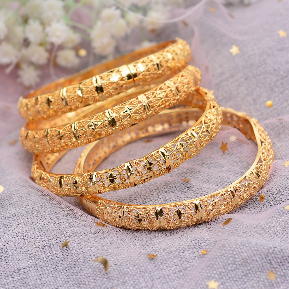 WANDO 4 unids/lote joyería etíope personalizada brazaletes de Color dorado Dubai brazaletes de oro para brazaletes y brazaletes africanos para mujeres