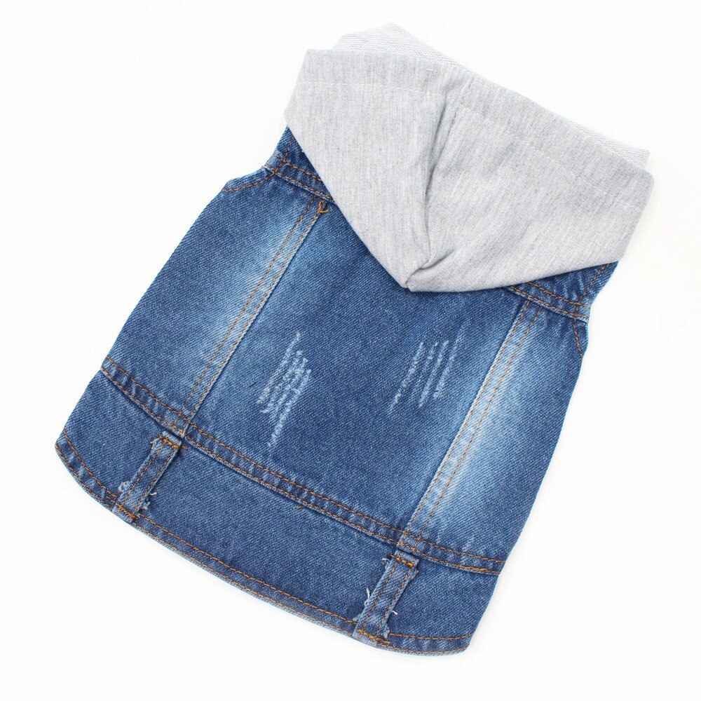 Veste en jean sans manches pour chien, vêtement pour animaux de compagnie, petit et moyen gabarit, veste de Cowboy, Chihuahua, Pitbull: Hooded Denim Jacket / XXL