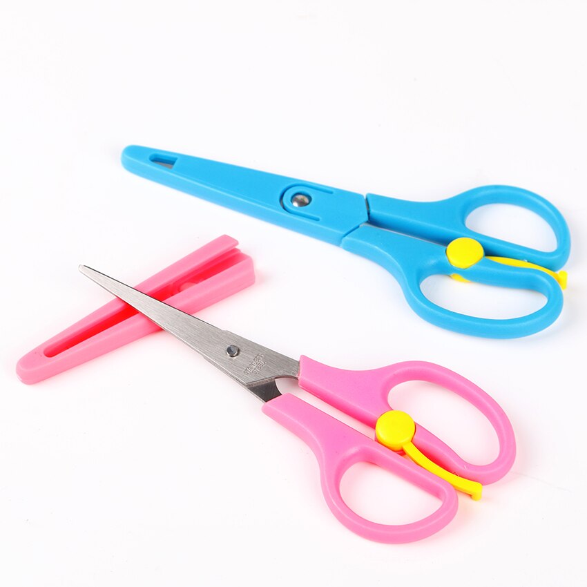 1PC Safety Sleeve Stainless Steel Scissors Safe Student Spring Scissor Children Paper Scissors Cutting Stationery Supplies