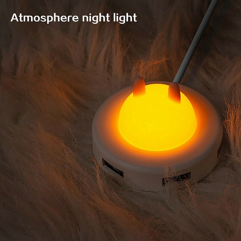 Mini Cute USB Night Light Hub Portable Atmosphere Night Light Hub Extender 4 Port USB Splitter Cable Cartoon(Brown)