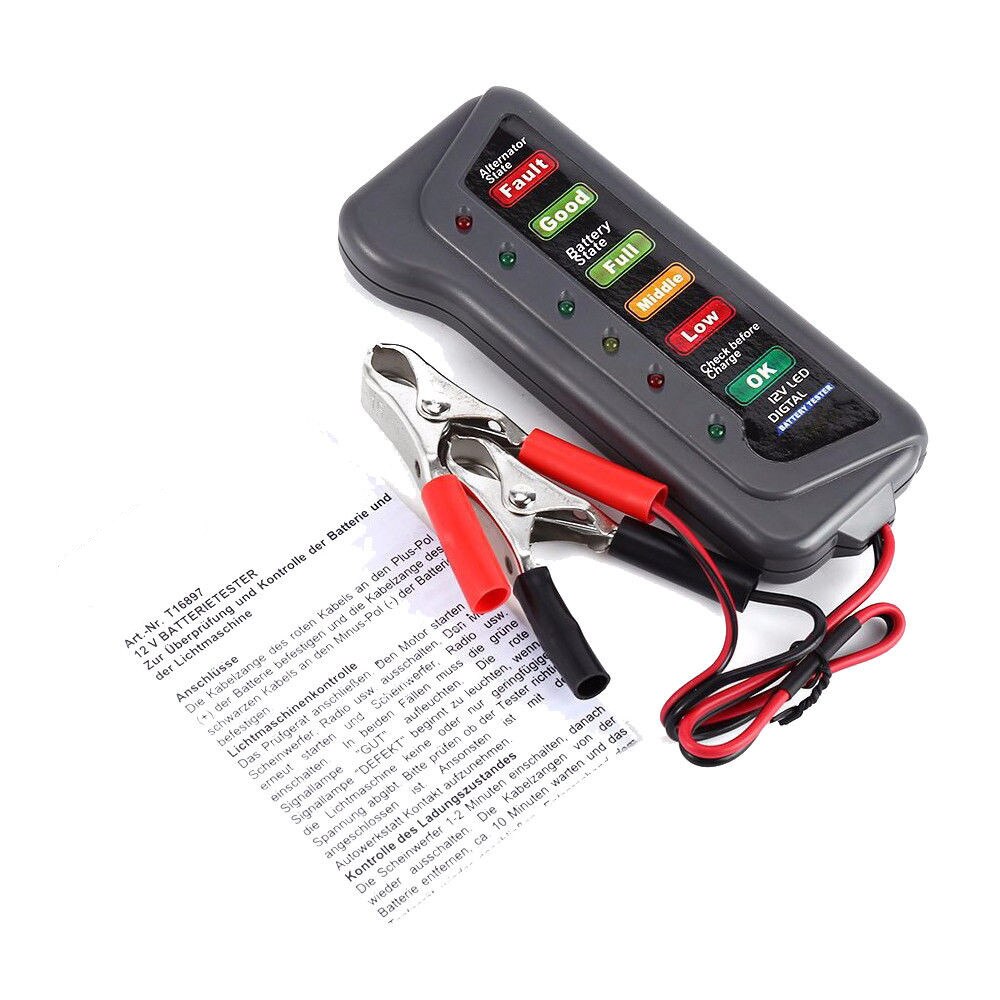 Probador de alternador de batería Digital de 12V herramienta de diagnóstico de vehículo de coche con 6 luces LED probadores de batería para Motor de coche #20