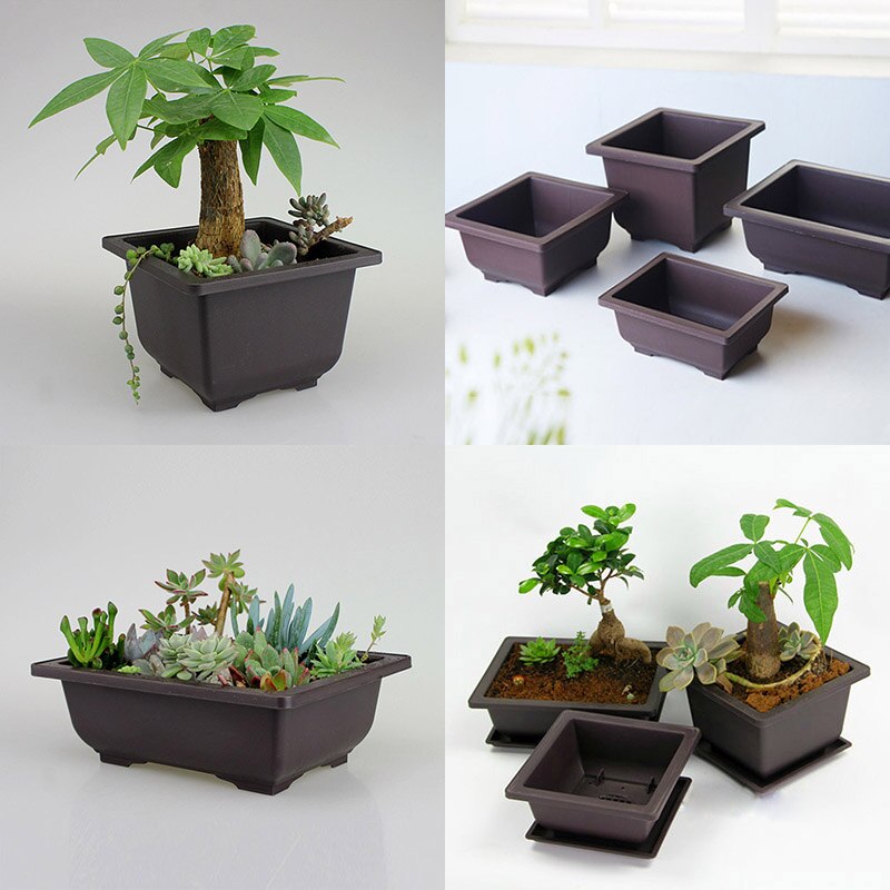 1Pc Imitatie Paars Zand Plant Tray Voor Plastic Bloempot Balkon Vierkante/Rechthoekige Potten Bonsai Kom Tuin Decoratie