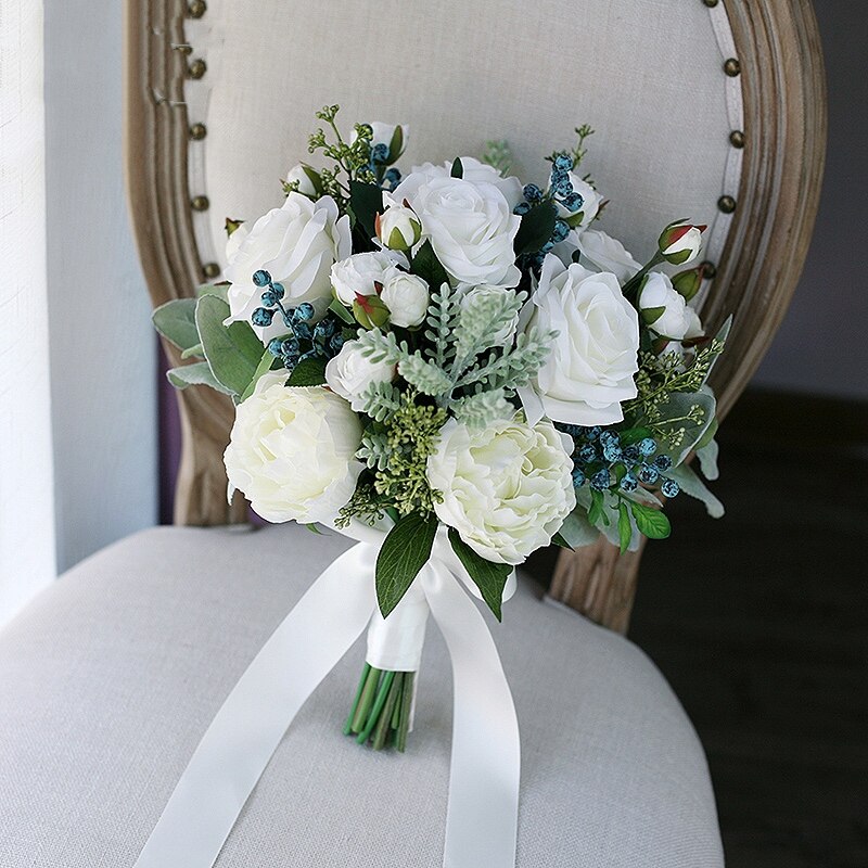 Bouquet de mariage, lot de plantes succulentes vertes artificielles de mariée pour femmes blanches,