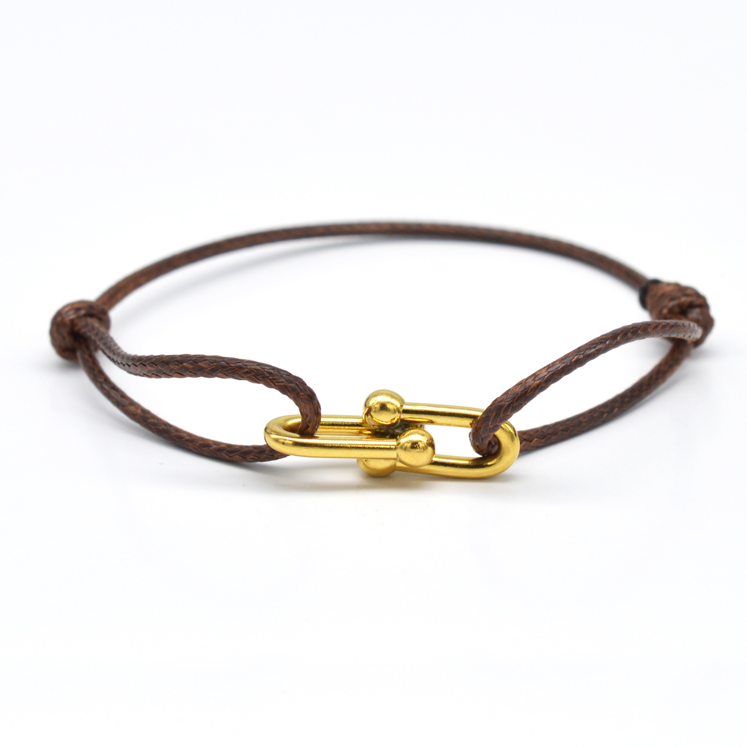 Zalman-pulsera con hebilla de herradura de bambú Simple, cinta trenzada, pulseras de cuerda ajustables DIY, joyería de acero inoxidable para hombres y mujeres