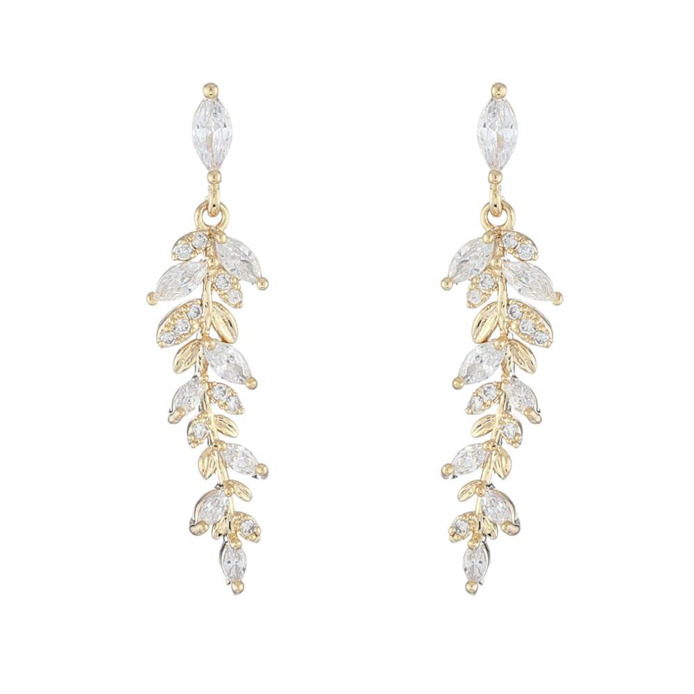 Micro-inlaid Zircon Gold-plated Leaves Sense Earrings For Women Korean Stud Earring Jewelry Stainless Steel