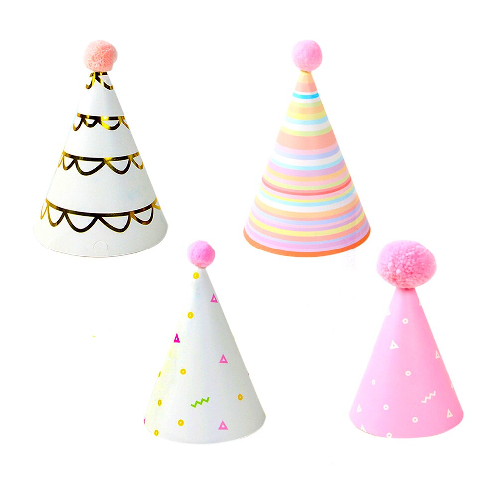 4 pcs/lot Baby Kid Birthday Paper Hat Pink Blue Boy Girl Party Cap Festival Birthday Party Decoration Hat Prince Princess Crown: 4 pcs light pink