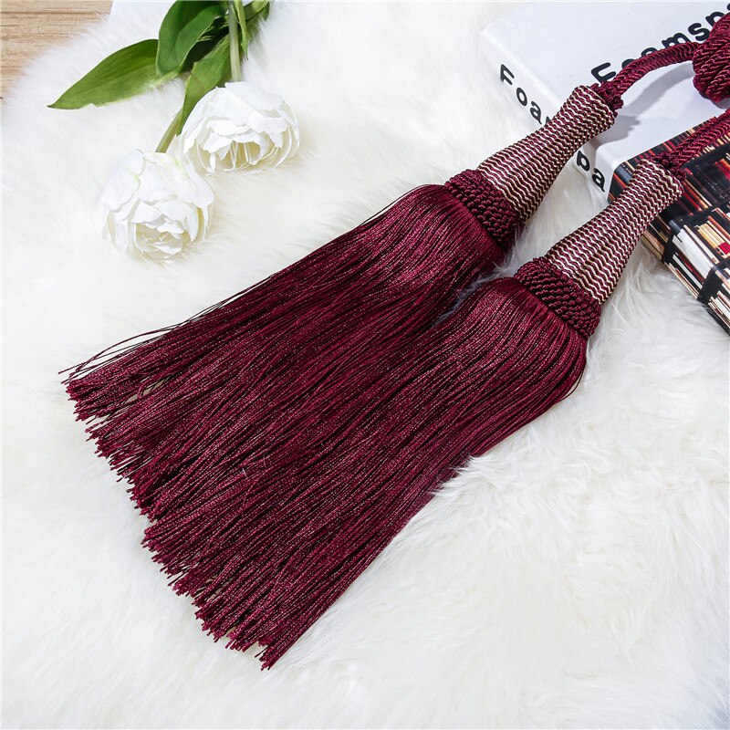 YokiSTG – embrasses en maille dorée pour rideaux, accessoires de luxe avec pompon, décoration de la maison, 2 pièces: Wine-B