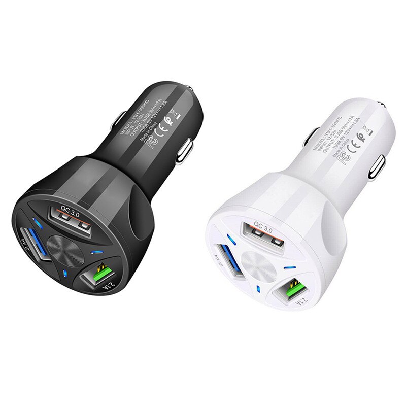 Cargador de coche QC3.0 de 10 piezas, adaptador de carga rápida automática USB de 3 puertos para teléfono móvil