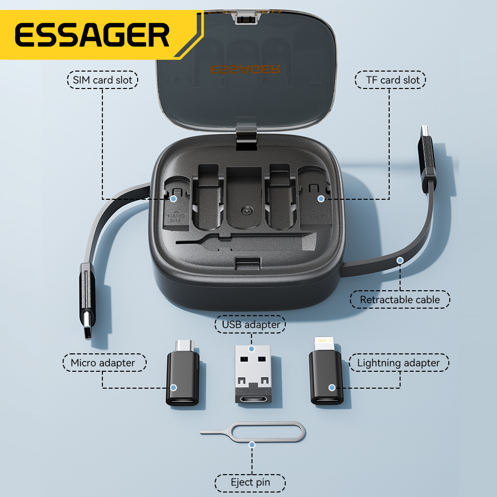 Essager usb c zu tpye c kabel pd 60w für xiaomi poco schnell lade daten reise multifunktion ales kabel mit halter aufbewahrung sbox