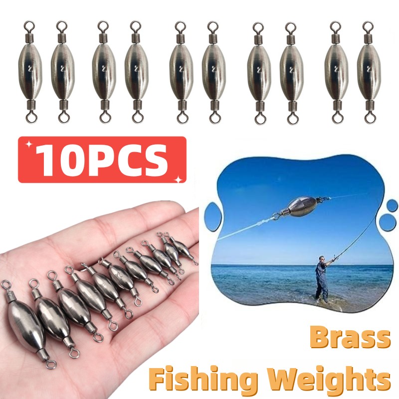 10 pièces poids de pêche pivotant balle plombs roulant en laiton pendentif contrepoids amovible rapide plomb pour eau douce salée