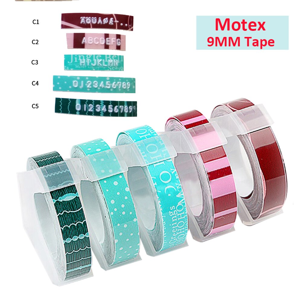 5Rollen DIY Motex 3D Präge Etikett Band 9mm Nachfüllung Bänder für Dymo 1880 12965 Band Drucker Schreibmaschine MOTEX e101 Etikett Hersteller