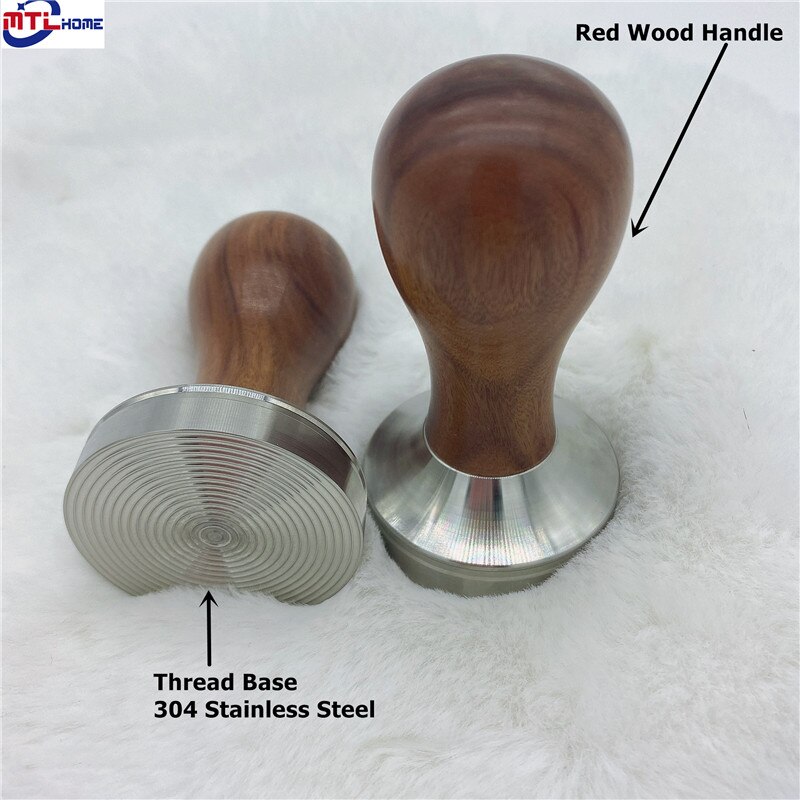 51/53/58/58.35mm Coffee Tamper Wooden Handle Barista Espresso maker Grinder with 304 stainless steel base مطحنة القهوة: Thread bottom / 58mm