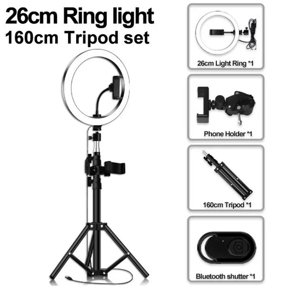 Pavimento Photo Studio Selfie Anello di Luce A LED con Supporto Del Telefono Mobile per Youtube Streaming In Diretta di Trucco In Diretta Supporto Mobile Treppiedi: 26light-160tripod