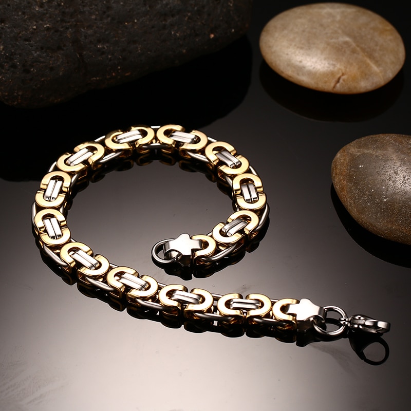 Vnox heren biker armband van roestvrij staal met byzantijnse schakels, punk sieraden voor heren, gratis doos, casual sieraden