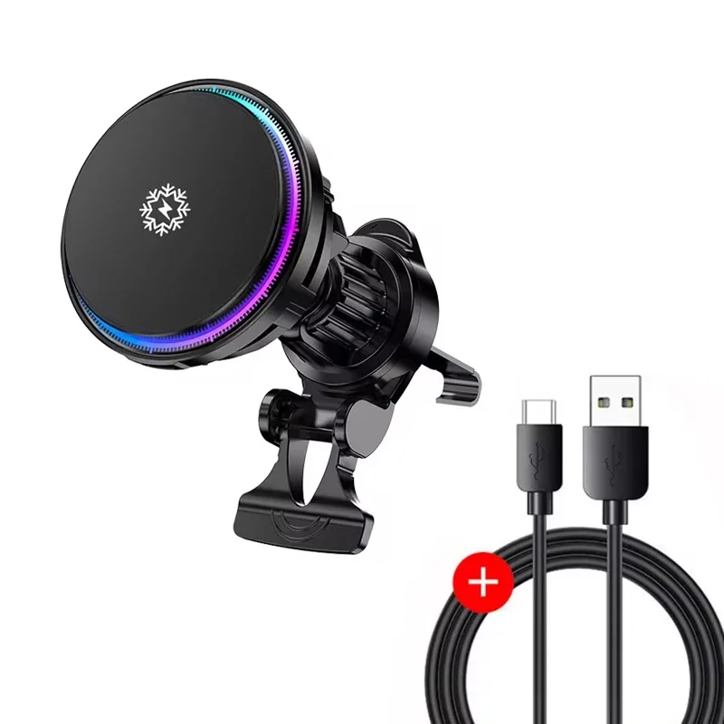 Tec refrigeration magnetisk trådlös billaddare kylande bilhållare snabbladdningsstation för iphone 16/15/14/13 pro: Svart