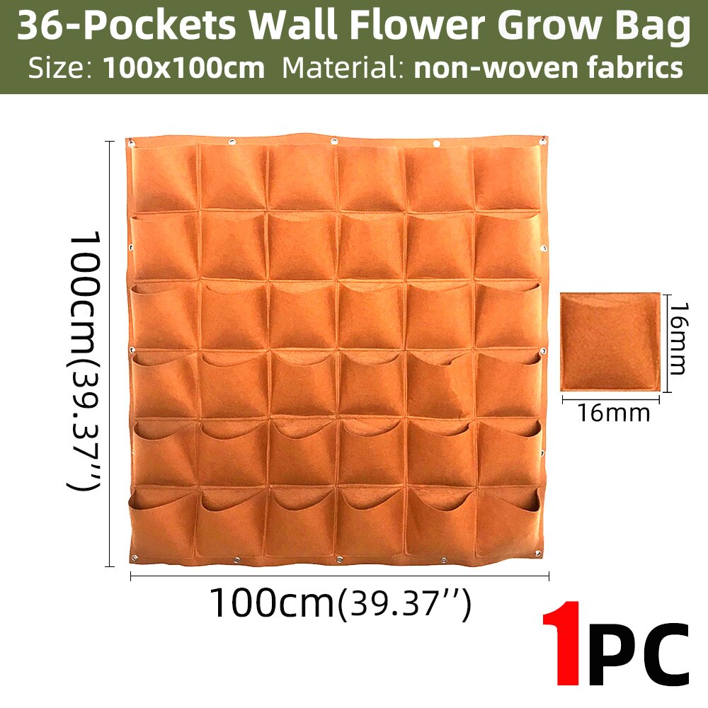 36-kieszenie 1x1m 5 kolorów kwiaty na ścianę rosną torby kieszeń pionowy ogród sadzenia wiszące domu roślin narzędzia tkaniny sadzarka warzyw: C-1szt