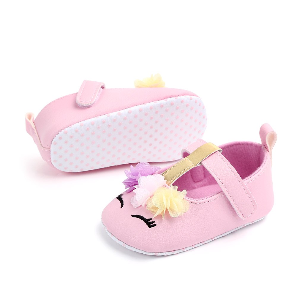 Mærke toddler baby piger blomst enhjørning sko pu læder sko blød såle krybbe sko forår efterår første vandrere 0-18m