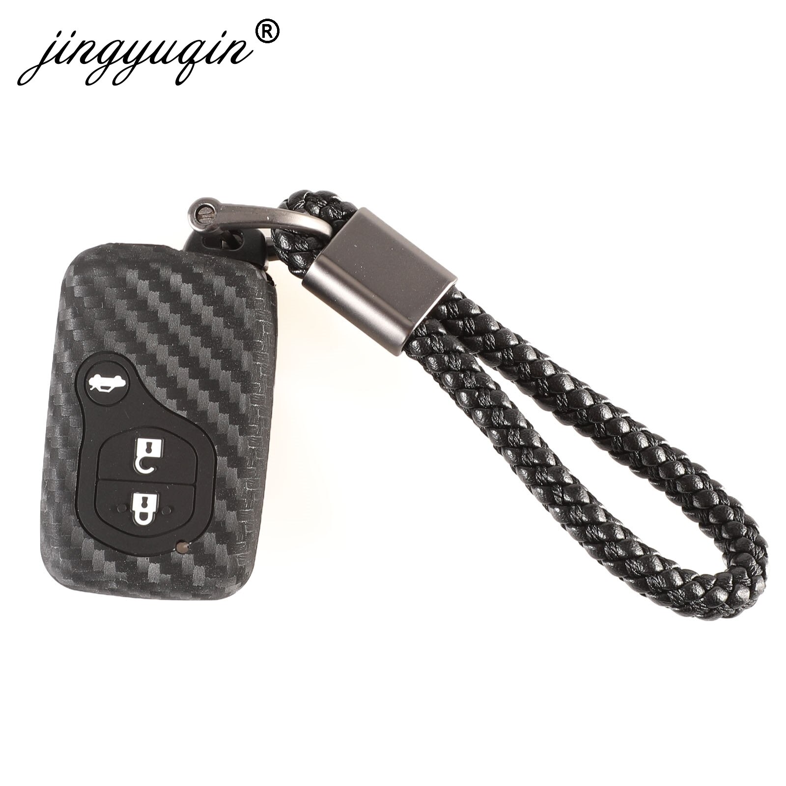 Jingyuqin kolfiber nyckelskydd för toyota land cruiser prado 150 camry prius crown subaru foreste xv nyckelring silikonhållare
