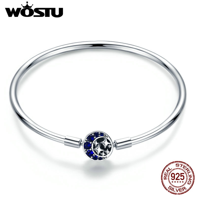 WOSTU-bijou authentique en argent Sterling 925 lune et étoiles bleu ciel, bijou de Original pour femmes, pour amoureux, CQB080