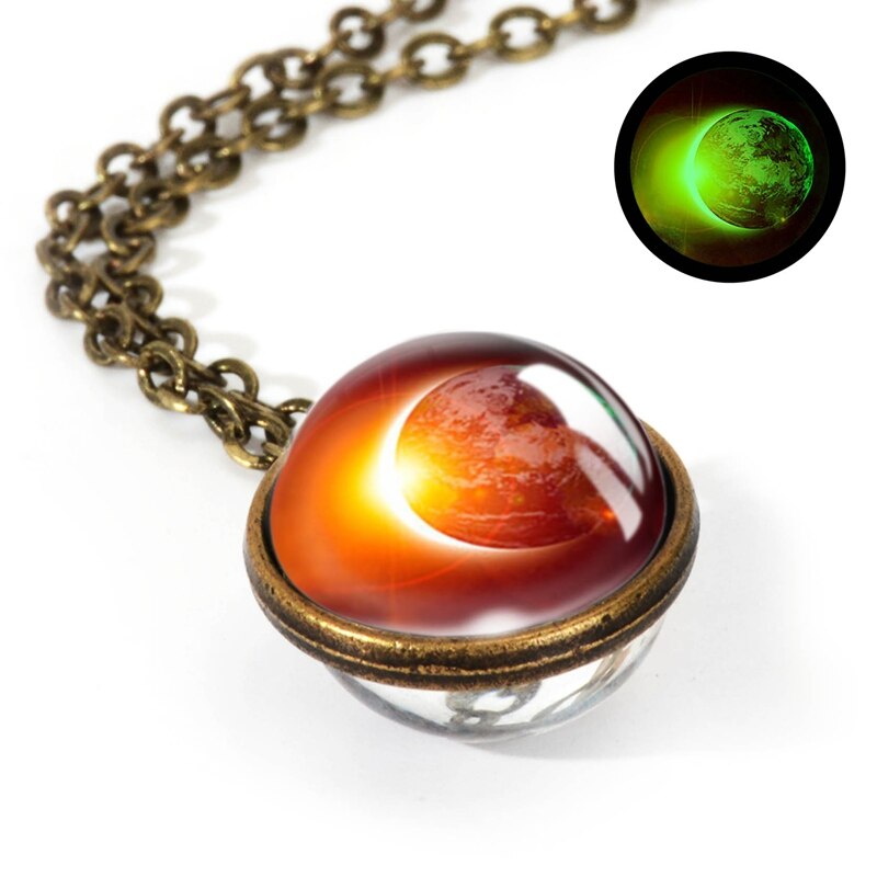 Nebula Galaxy Double Sided Pendant Necklace Universe Planet Jewelry Glass Art Picture Handmade Statement Necklace