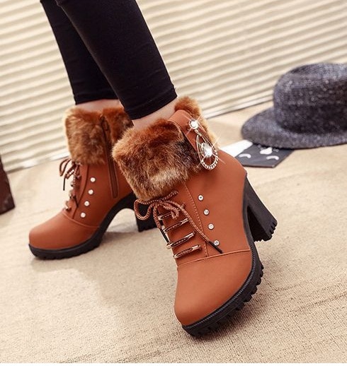 2018Hot Women Boots Ankle Boots For Women High Heel Boots Winter Female Shoes Hoof Heel Warm Size 35-41 Botas Mujer