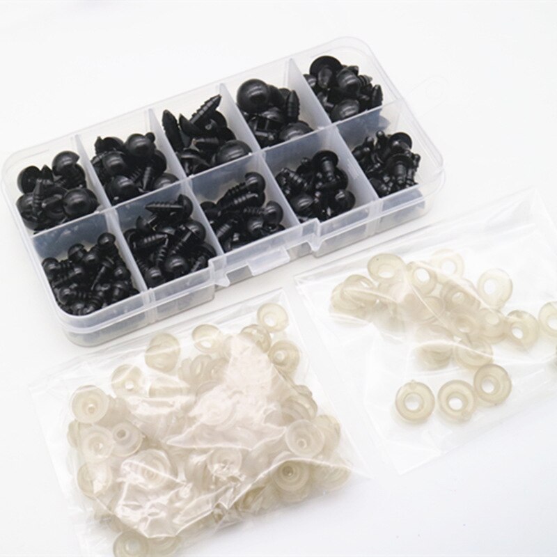 1Box Multipurpose Safety DIY Plastic Black Eyeball Doll Accessories for Toys 6mm 8mm 9mm 10mm 12mm