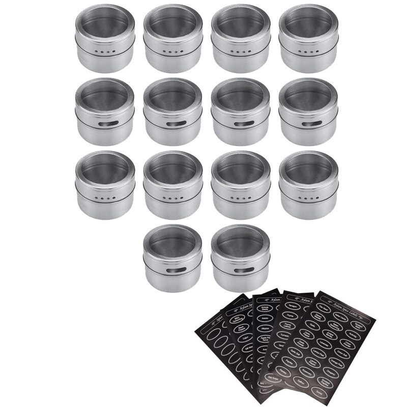 Magnetic Stainless Steel Spice Jars Tins Set with Clear Lid Labels Sticker Seasoning Pepper Spice Storage Container Jars: 14 pcs
