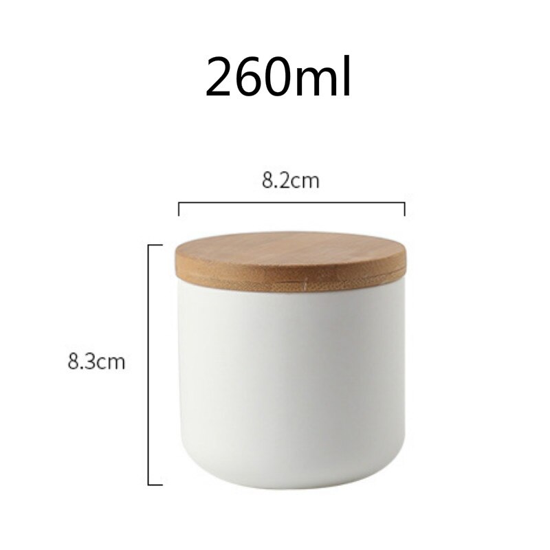 Diverse Ceramic Kitchen Storage Bottle Jar with Sealed Wood Lid Kitchen Food Coarse Cereals Candy Coffee Bean Tea Container box: 260ml-white