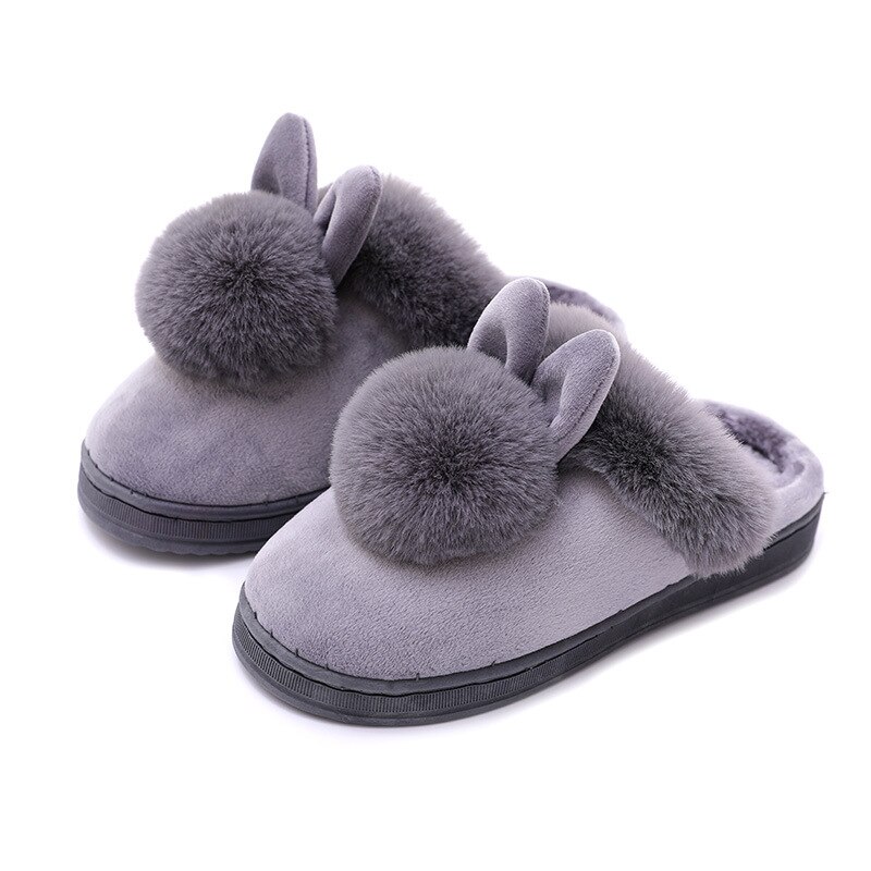 Rabbit Fur Slippers Women Winter Warmth Thickened Sole Indoor Wooden Floor Soft Home Slippers Cotton Shoes Women