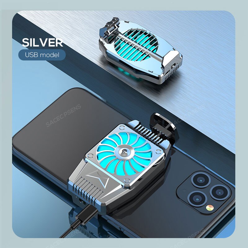 Mobile Phone Radiator Universal Game Cooler Fan Gamepad Holder Cooling Radiator For IPhone Samsung Xiaomi Huawei Phone: Silver--USB model