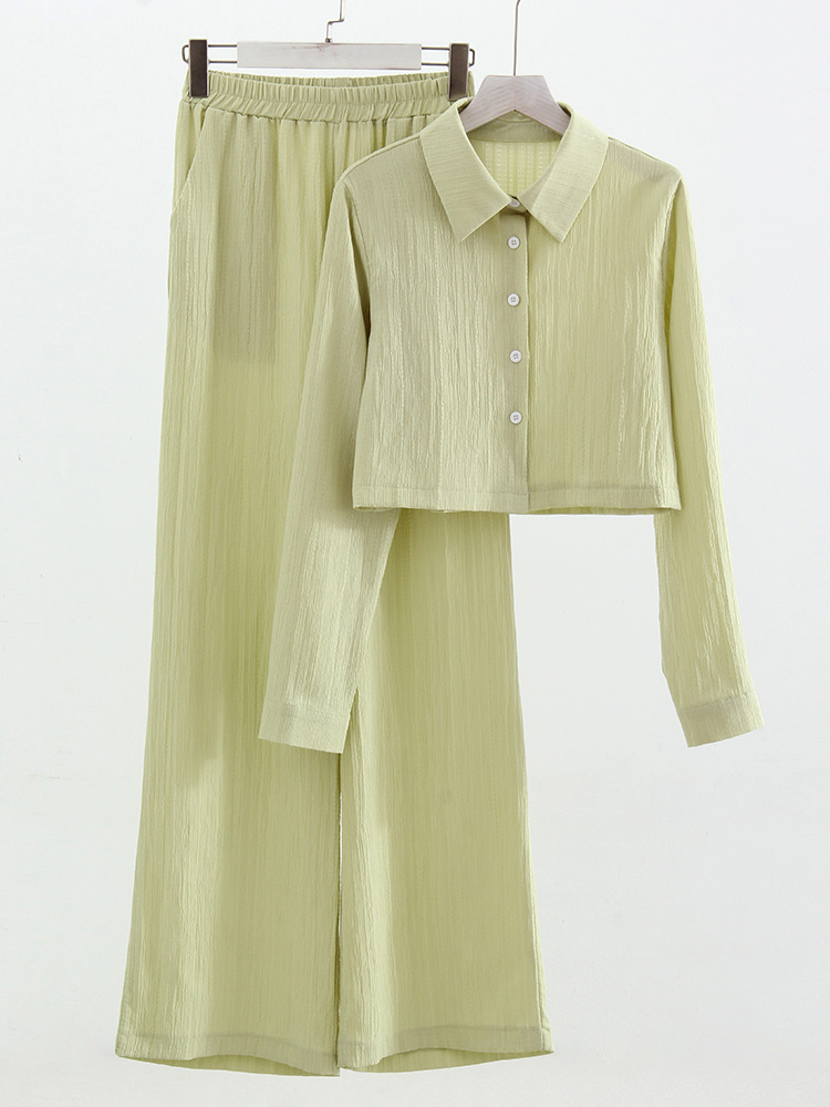 Sommersæt med crop top og bukser til kvinder, 2- delte lige bukser, damejakkesæt, 2-delte sæt til kvinder, skjorte og bukser: M / Fluorescerende grøn