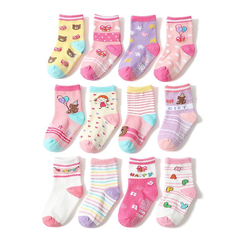 12 paare/los freundlicher Baumwolle Baby Boden Socken Junge Gril Art Kurze Socken Nicht-Unterhose 1-5 Jahre: TWS0661 / L 3 zu 5 Jahre