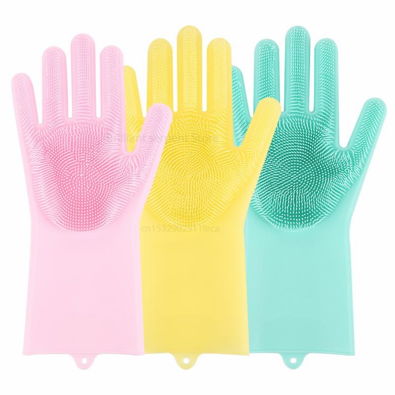 Esponja de silicona mágica para lavar platos, goma para fregar platos, guantes de lavado, limpieza de cocina para el hogar, 1 par