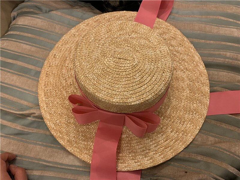 Sombrero de paja con lazo hecho a mano para mujer, gorro largo con lazo para playa, vacaciones, ocio, 01905
