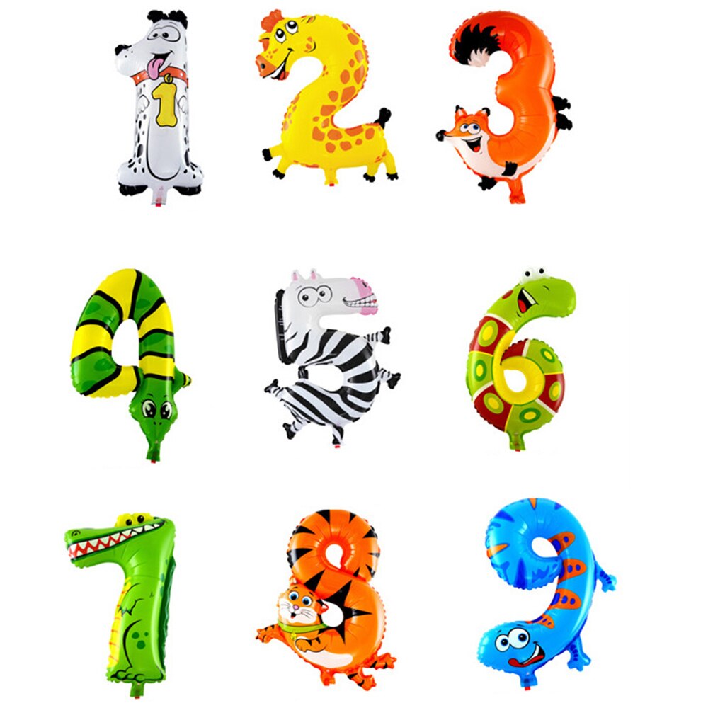 2 Stuks Animal Nummer Folie Opblaasbare Ballon Bruiloft Gelukkige Verjaardag Ballonnen Party Decor Kids Kinderen Speelgoed