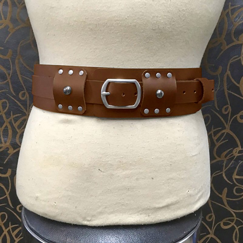 Cinturón de cuero ancho estilo gladiador gótico Vintage para adultos, correa de cintura extraíble, Estilo Vintage Steampunk, SCA, Medieval, Norman, Victoriano: Brown