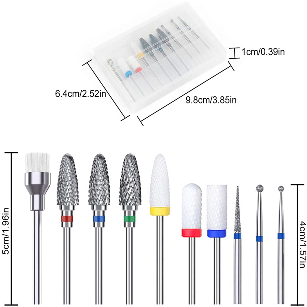 10pcs Nail Drill Bits, 3/32 Inch Tungsten Carbide Acrylic Nail Bit Set,Nail File Bits Nail Art Tools Accessory
