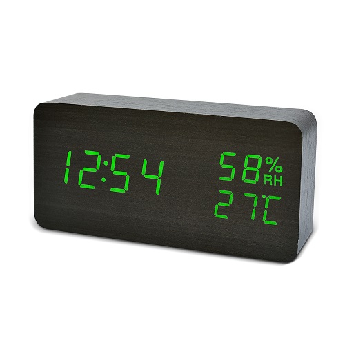 Suncree Wood Wooden LED Alarm Clock,Despertador Temperature Humidity Electronic Desktop Table Digital Clocks: black green