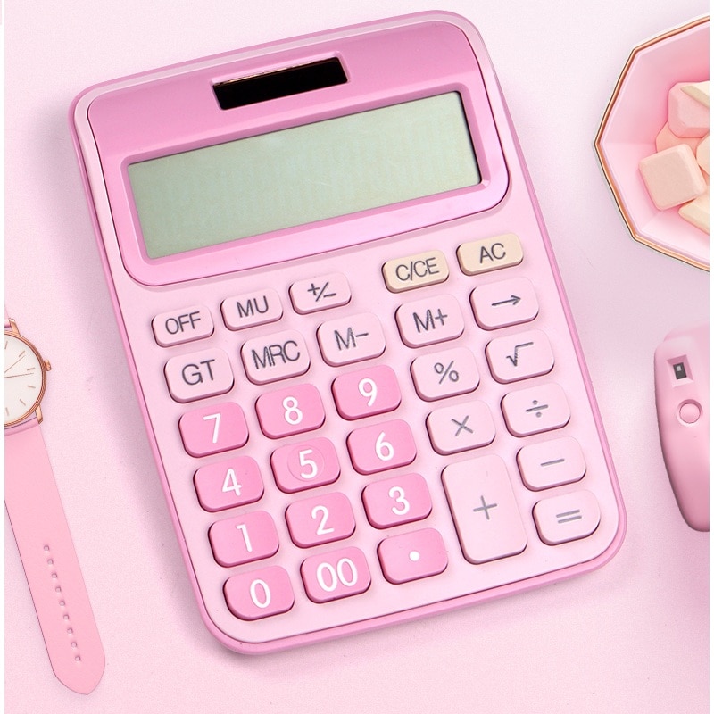 12 Digit Desk Calculator Large Buttons Financial Business Accounting Tool Big Buttons Battery Office Free 12 Pens and Notebook