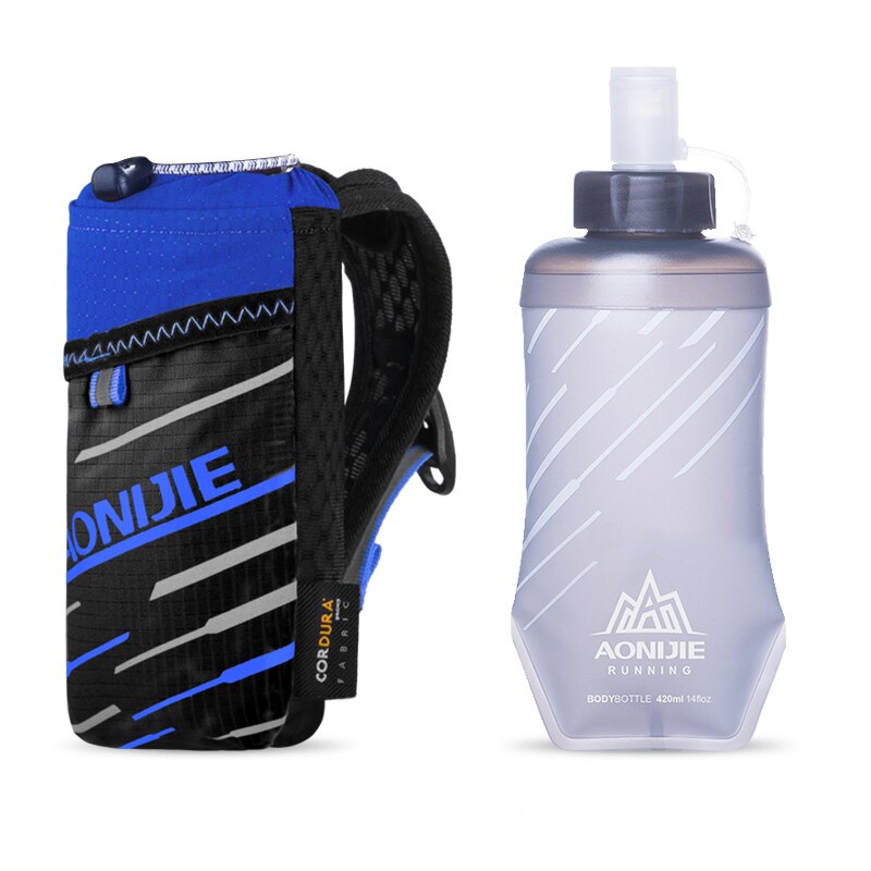 Aonijie handtas voor zachte fles ultralichte hydratatie-rugzak waterfleshouder telefoonhouder tas voor buiten kamperen wandelen: Donkerblauw met fles